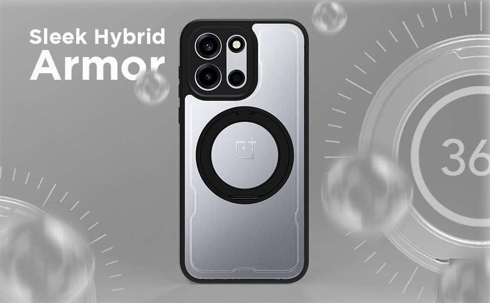 OnePlus Nord 6 5G/ Nord CE 6 5G Ring Stand Back Cover Case | Clear Hybrid - Clear Black Magnetic