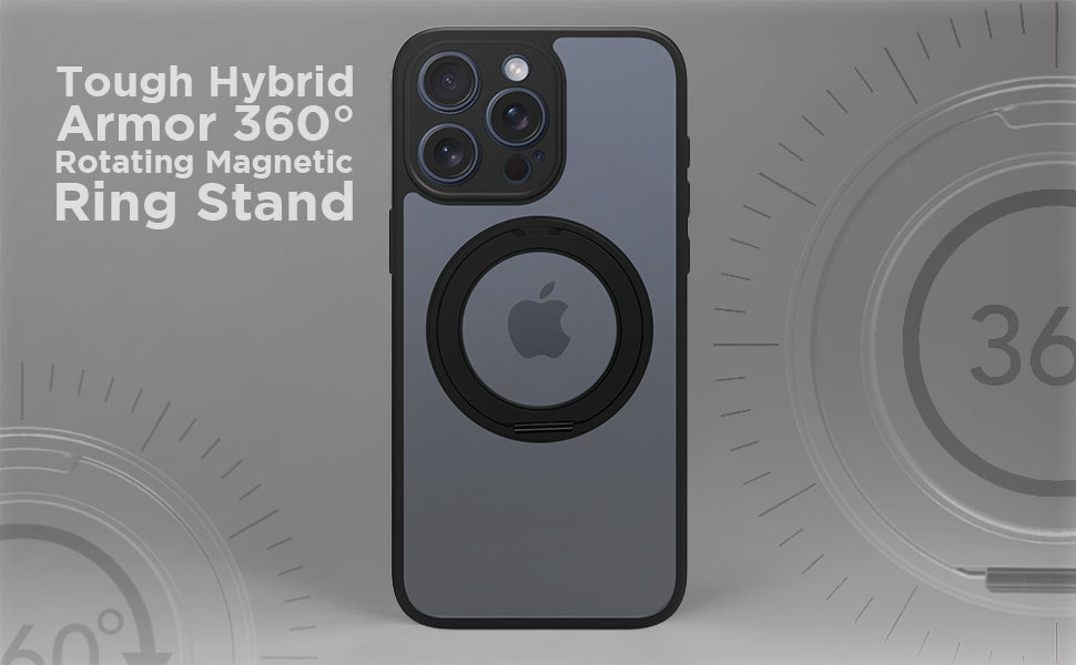 iPhone 15 Pro Max Ring Stand Back Cover Case | Sleek Hybrid - Clear Black Ring Stand