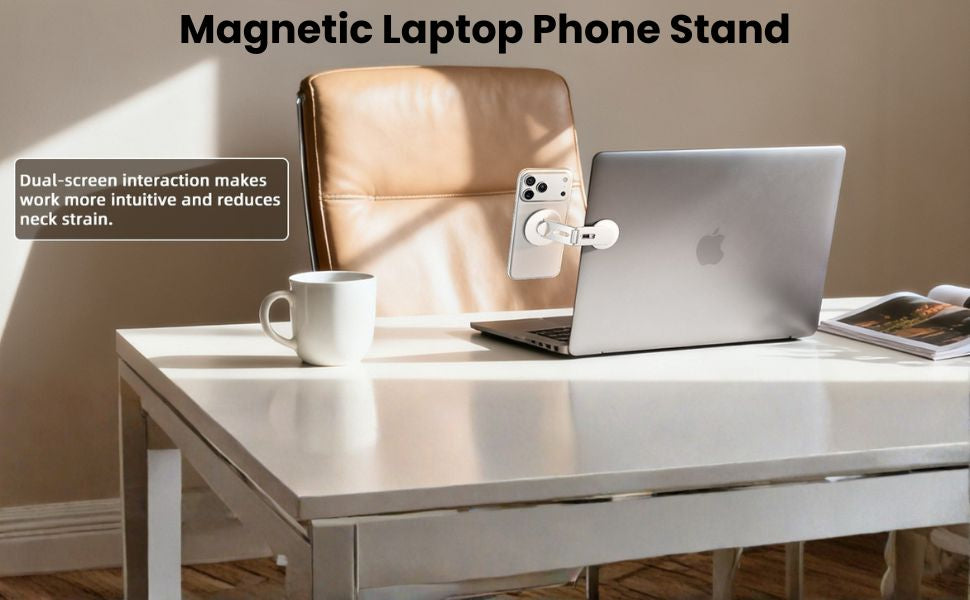 Magnetic Laptop Mobile Holder | Foldable Stand - Silver