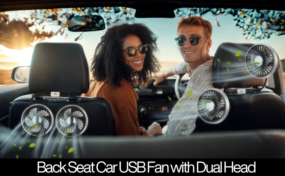 Dual Head Car Cooling Fan | 3-Speed 360 Degree USB Fan with LED Light