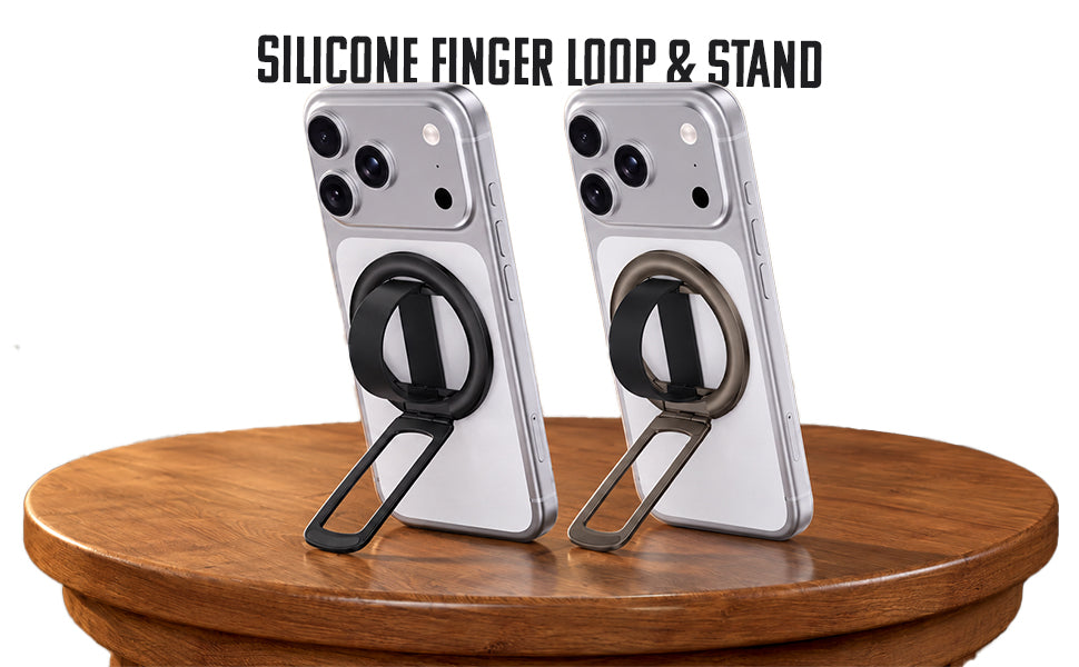 Magnetic Phone Grip & Stand | 2-in-1 Silicone Finger Loop - Black