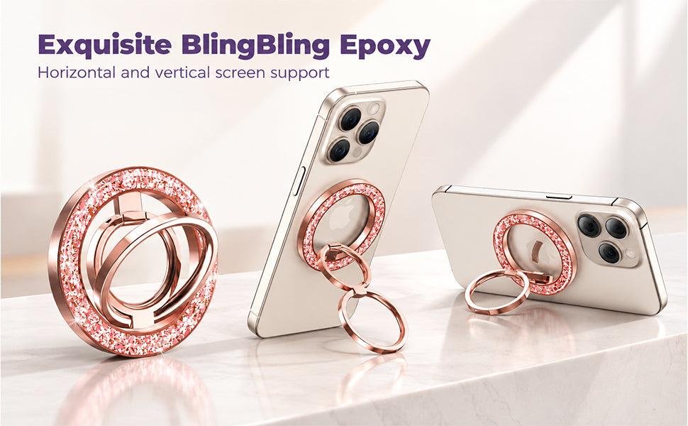 Magnetic Phone Grip & Stand | 2-in-1 Dual Ring Holder - Gold Sparkle
