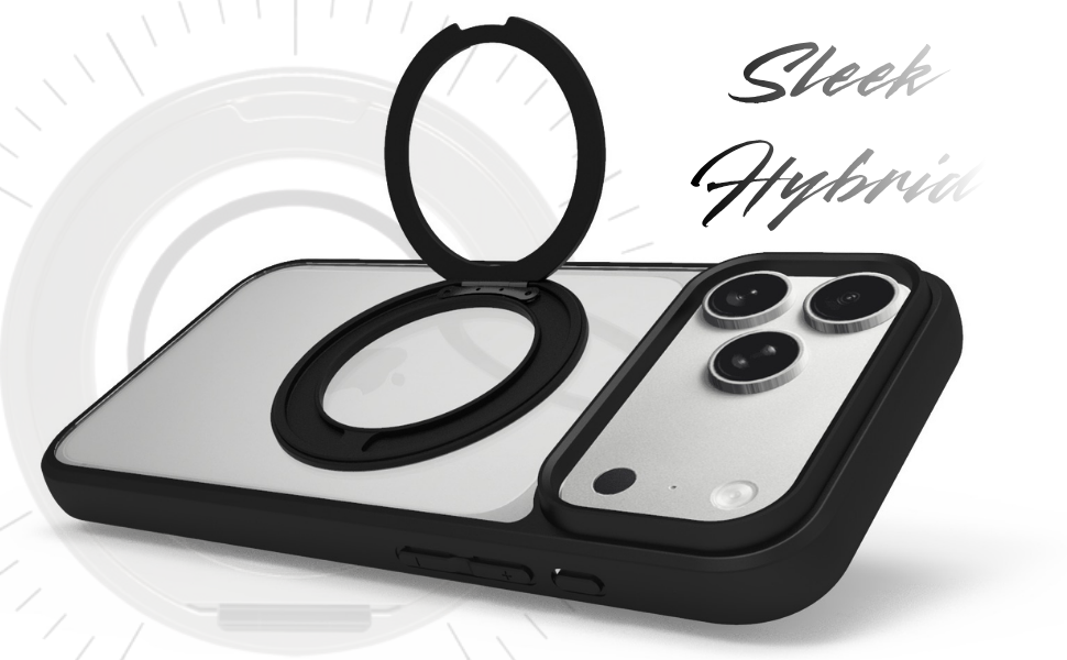 iPhone 18 Pro Max/iPhone 17 Pro Max Ring Stand Back Cover Case | Tough Hybrid - Clear Black Magnetic