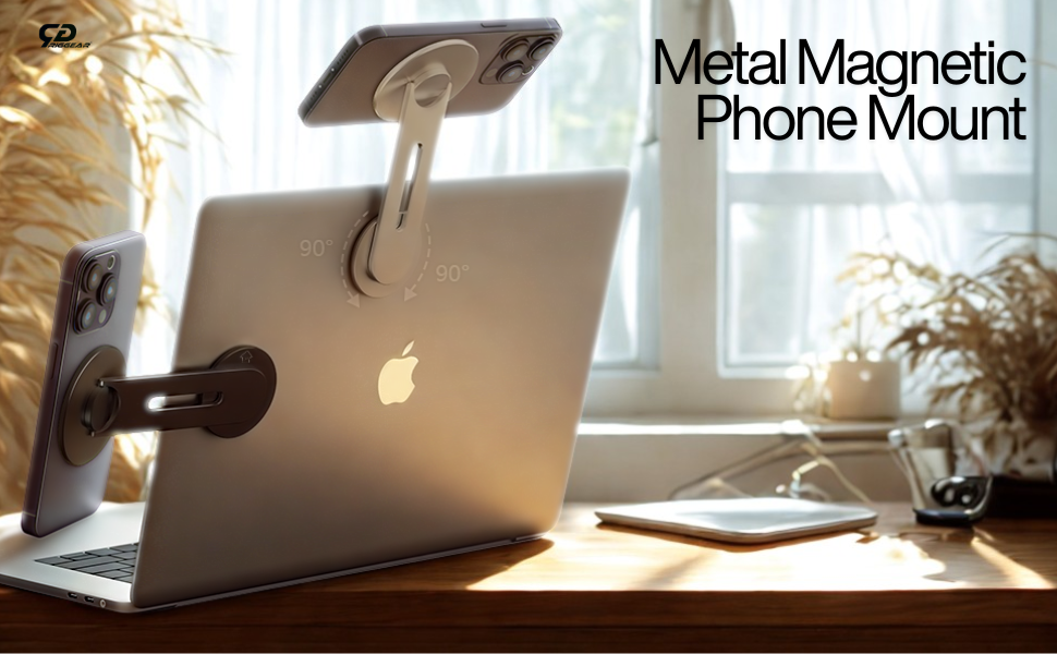 Magnetic Laptop Mobile Holder | Metal Foldable Stand - Black