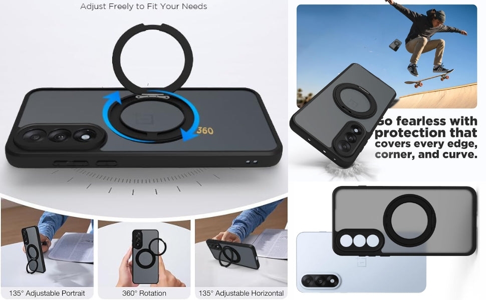 OnePlus Nord 5 5G Ring Stand Back Cover Case | Sleek Hybrid - Matte Black Magnetic