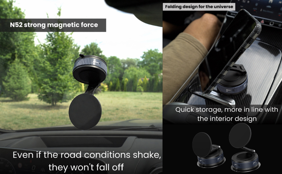 Magnetic Suction Phone Holder | Adjustable Foldable Mount - AstroNexus Black Grey
