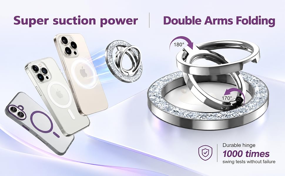 Magnetic Phone Grip & Stand | 2-in-1 Dual Ring Holder - Silver Sparkle