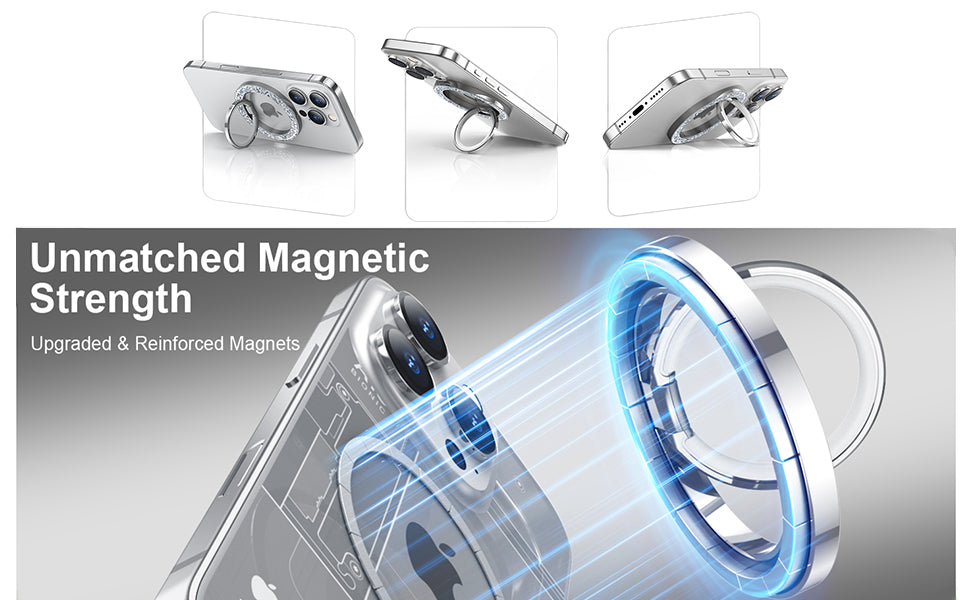 MagSafe Phone Grip & Stand | Ring Holder - Silver Sparkle
