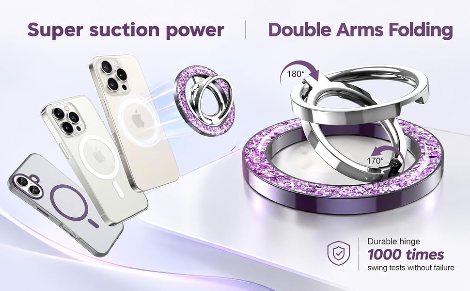 Magnetic Phone Grip & Stand | 2-in-1 Dual Ring Holder - Purple Sparkle