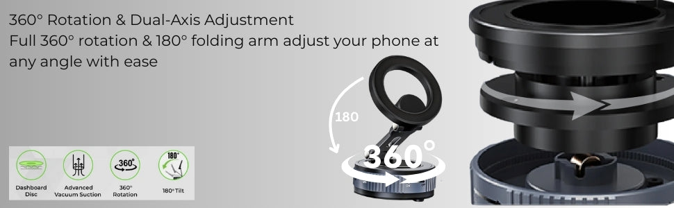 Magnetic Phone Holder | Foldable Suction Mount - AstroNova Black Grey