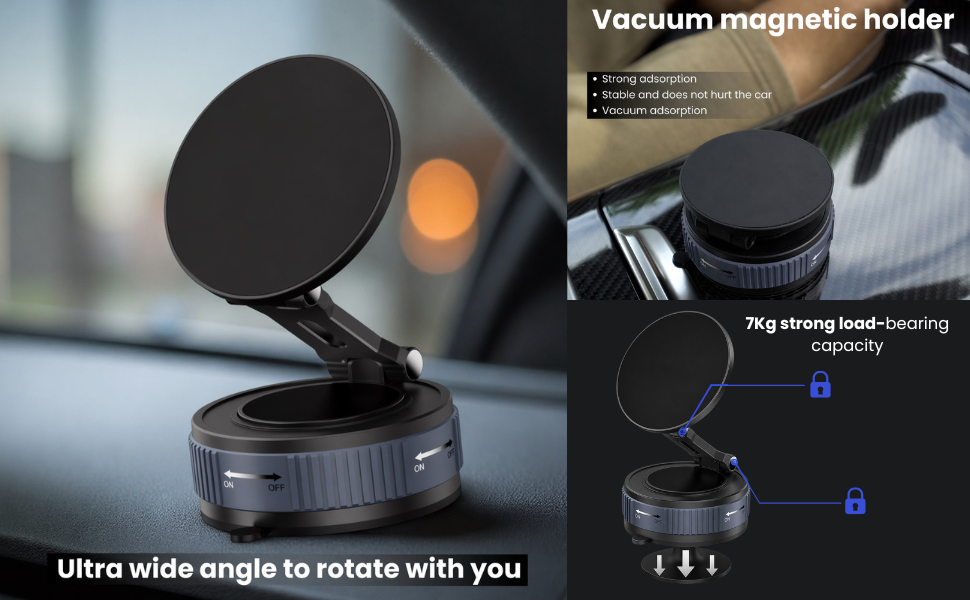 Magnetic Suction Phone Holder | Adjustable Foldable Mount - AstroNexus Black Grey