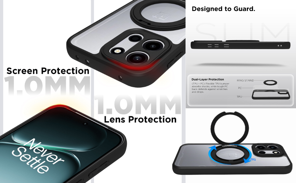 OnePlus Nord 6 5G/ Nord CE 6 5G Ring Stand Back Cover Case | Clear Hybrid - Clear Black Magnetic