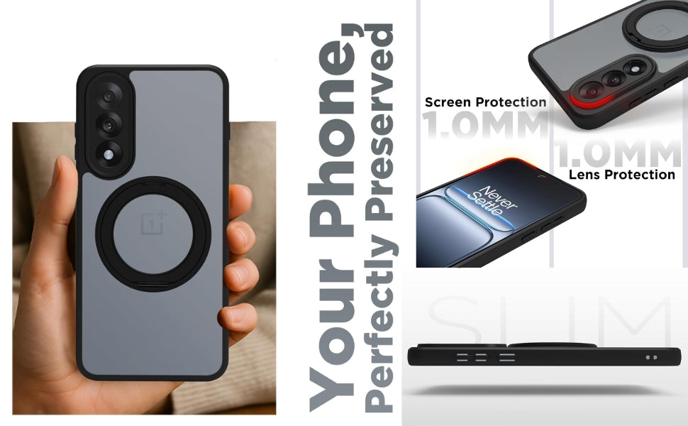 OnePlus Nord 5 5G Ring Stand Back Cover Case | Sleek Hybrid - Matte Black Magnetic