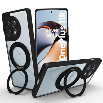 OnePlus 11R Back Ring Stand Cover Case | Clear Hybrid - Clear Black Magnetic