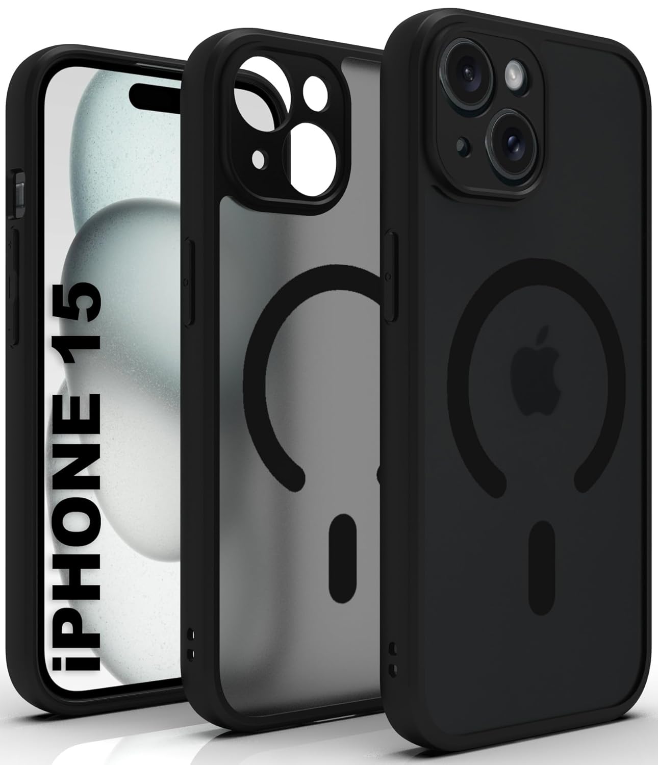 iPhone 15 Back Cover Case | Sleek Hybrid - Matte Black Magnetic