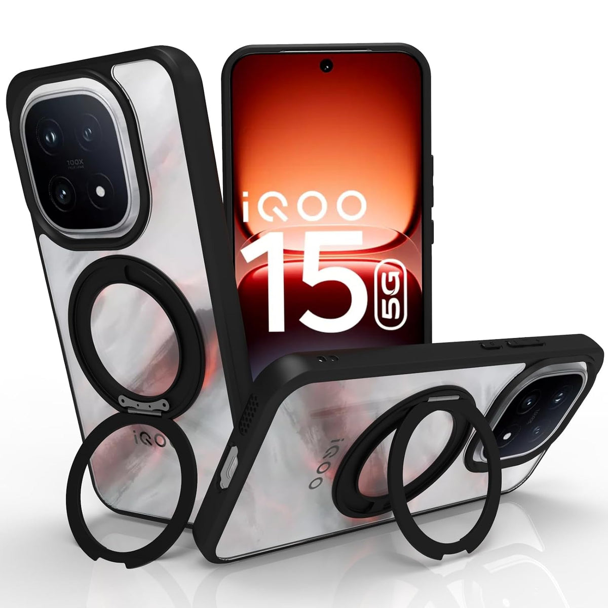 iQOO 15 5G Ring Stand Back Cover Case | Sleek Hybrid - Matte Black Ring Stand