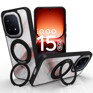 iQOO 15 5G Ring Stand Back Cover Case | Sleek Hybrid - Matte Black Ring Stand