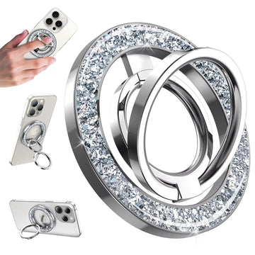 Magnetic Phone Grip & Stand | 2-in-1 Dual Ring Holder - Silver Sparkle