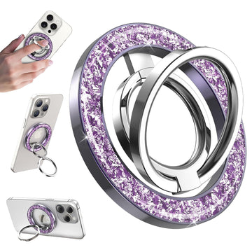 Magnetic Phone Grip & Stand | 2-in-1 Dual Ring Holder - Purple Sparkle