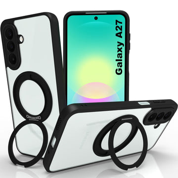 Samsung Galaxy A27 Ring Stand Back Cover Case | Sleek Hybrid - Clear Black Magnetic