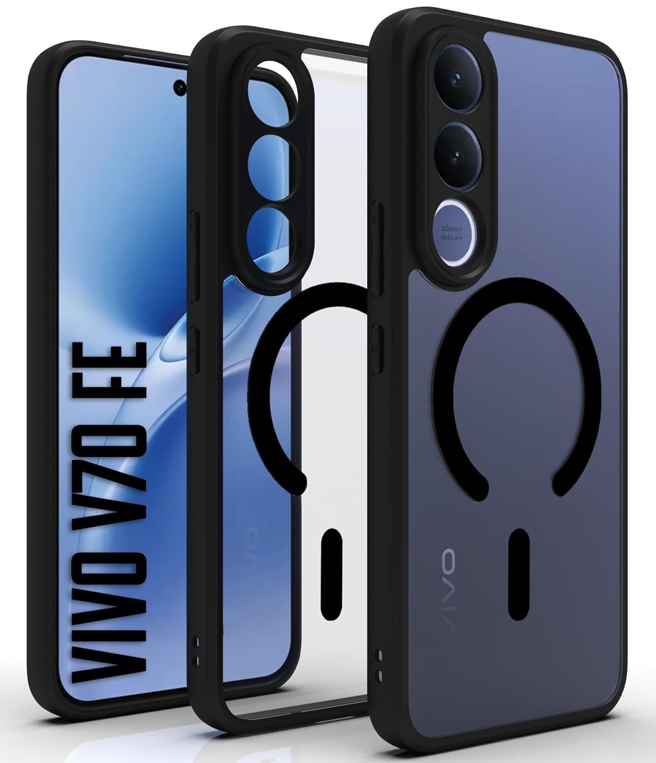 Vivo V70 FE Back Cover Case | Sleek Hybrid - Clear Black Magnetic