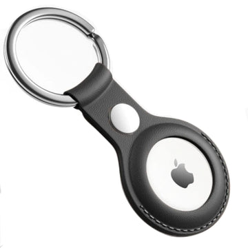 Apple AirTag Leather Key Ring Holder Case - Black