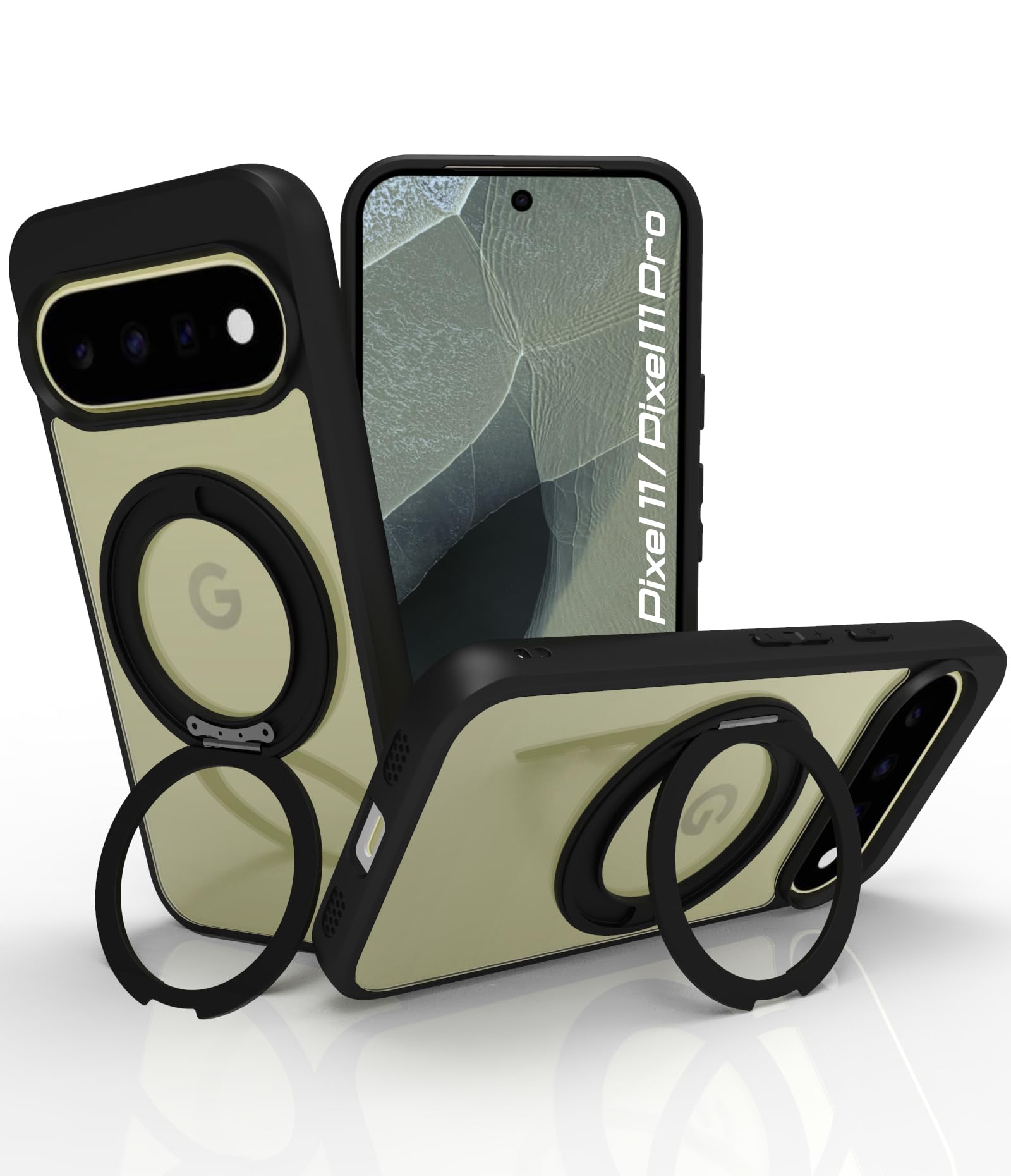 Google Pixel 11 / Pixel 11 Pro Ring Stand Back Cover Case| Sleek Hybrid - Clear Black Magnetic