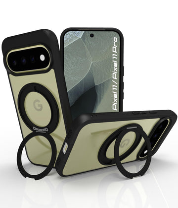 Google Pixel 11 / Pixel 11 Pro Ring Stand Back Cover Case| Sleek Hybrid - Clear Black Magnetic