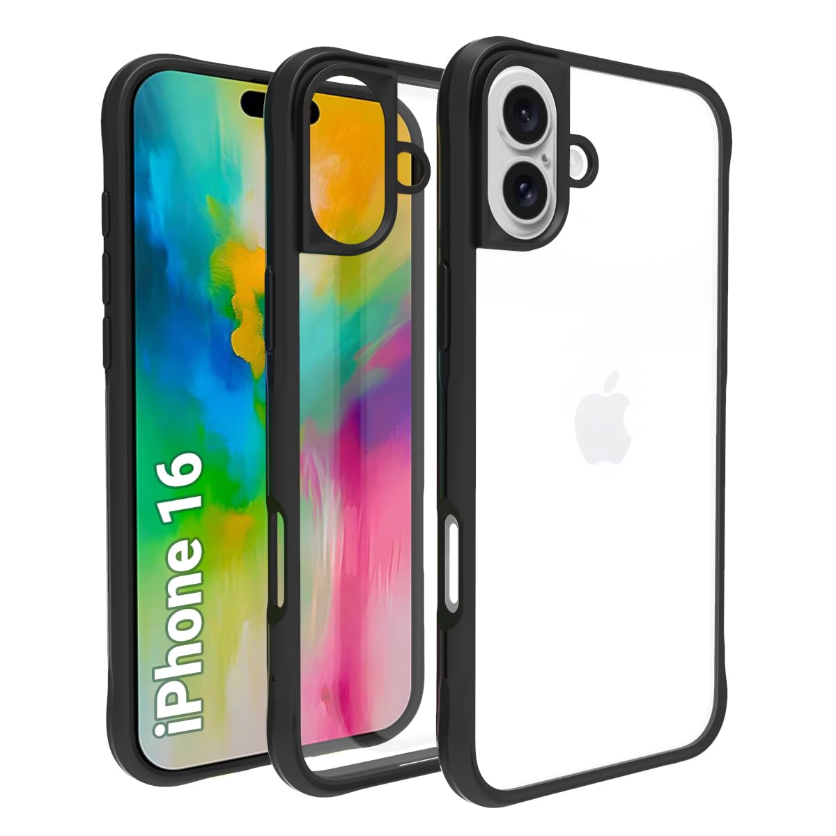 iPhone 16 Back Cover Case | Tough Hybrid - Clear Black