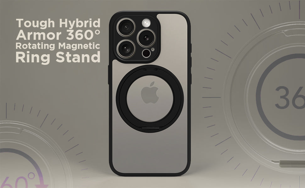 iPhone 15 Pro Ring Stand Back Cover Case | Sleek Hybrid - Clear Black Ring Stand