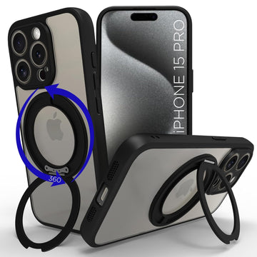 iPhone 15 Pro Ring Stand Back Cover Case | Sleek Hybrid - Clear Black Ring Stand