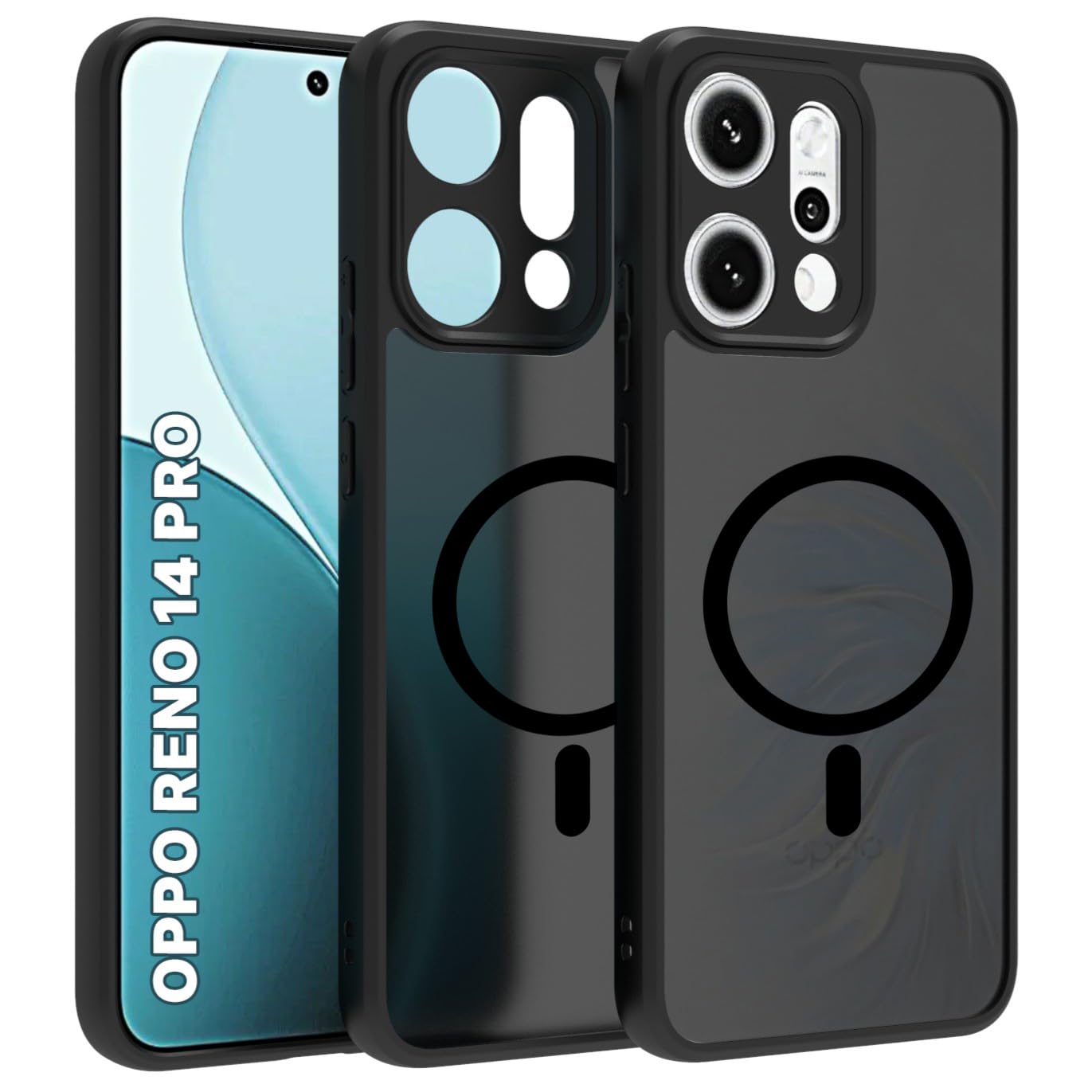 Oppo Reno 14 Pro Back Cover Case | Sleek Hybrid - Matte Black Magnetic