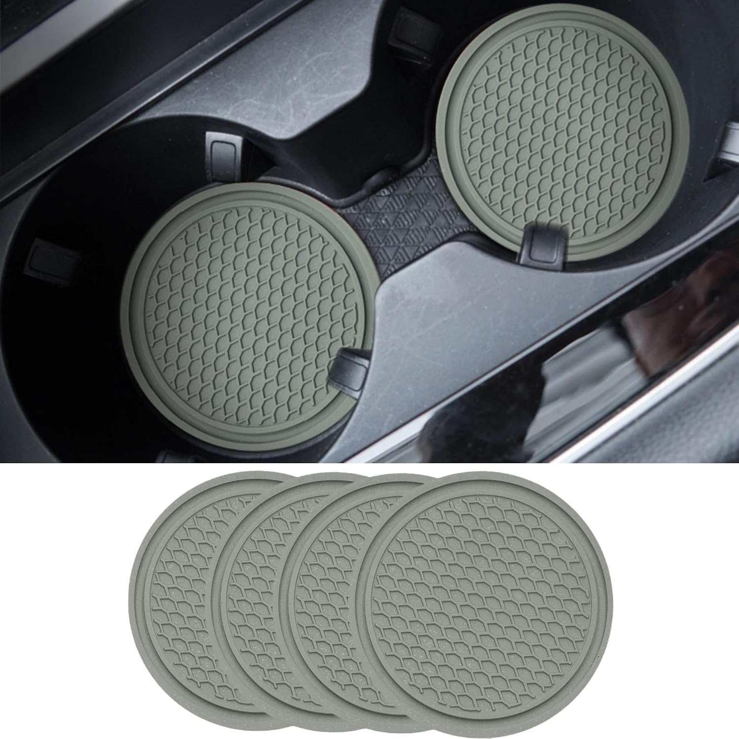 Universal Cup Holder Coasters | Anti-Slip Washable Car Cup Holder Inserts - Grey