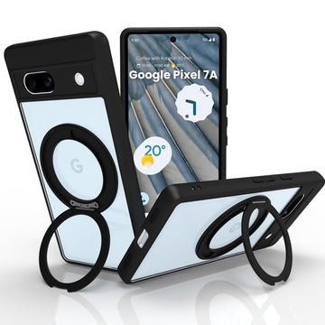 Google Pixel 7A Ring Stand Back Cover Case | Clear Hybrid - Clear Black Magnetic