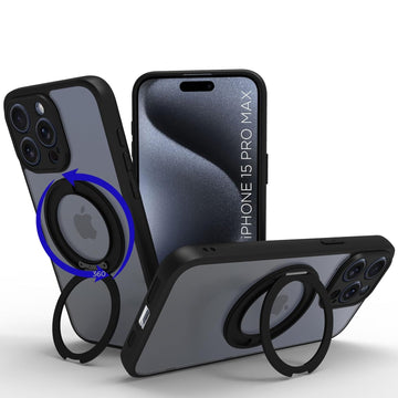 iPhone 15 Pro Max Ring Stand Back Cover Case | Sleek Hybrid - Clear Black Ring Stand