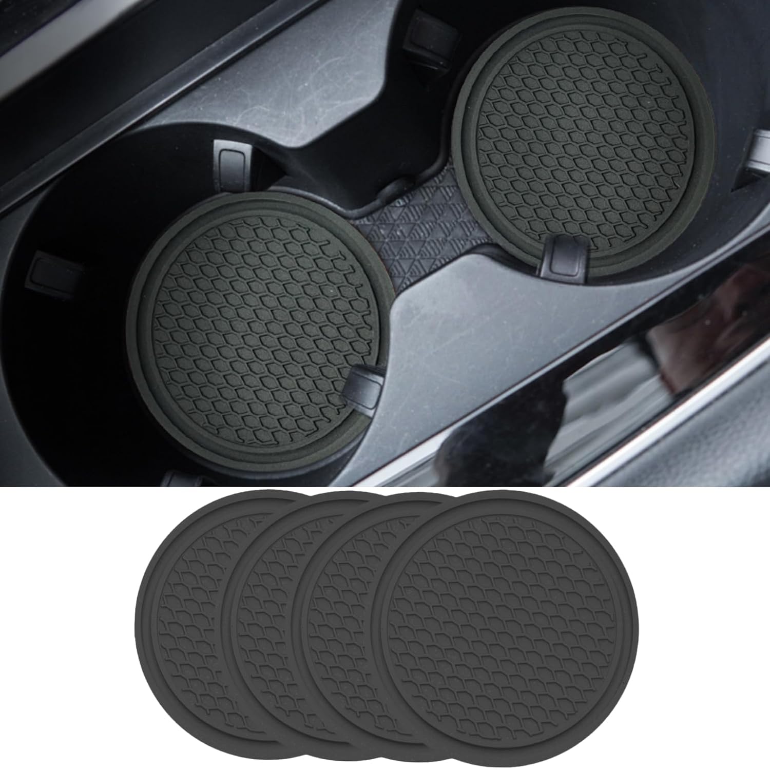 Universal Cup Holder Coasters | Anti-Slip Washable Car Cup Holder Inserts - Black