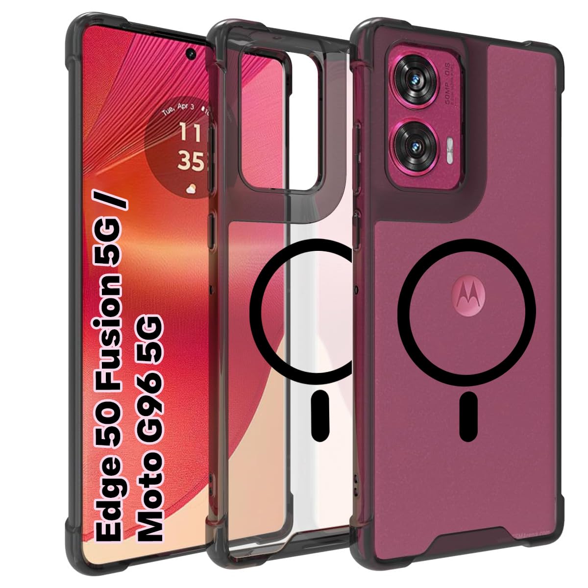 Motorola Edge 50 Fusion Back Cover Case | Sleek Hybrid - Clear Black Magnetic
