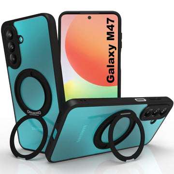 Samsung Galaxy M47 Ring Stand Back Cover Case | Sleek Hybrid - Matte Black Magnetic