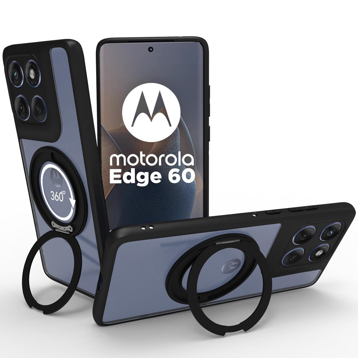 Motorola Edge 60 Fusion/Edge 60 Ring Stand Back Cover Case | Sleek Hybrid - Clear Black Ring Stand