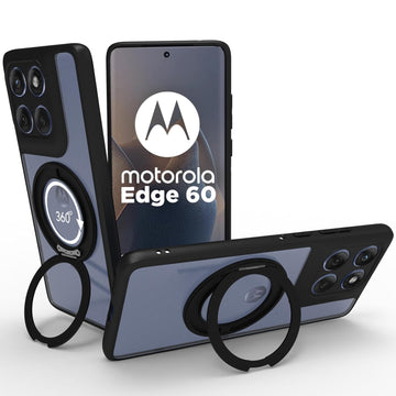Motorola Edge 60 Fusion/Edge 60 Ring Stand Back Cover Case | Sleek Hybrid - Clear Black Ring Stand