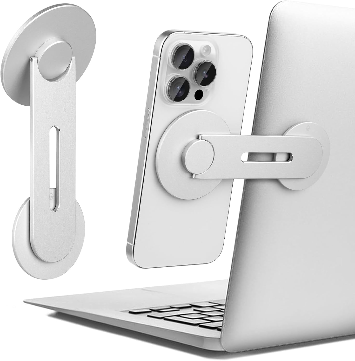 Magnetic Laptop Mobile Holder | Metal Foldable Stand - Silver