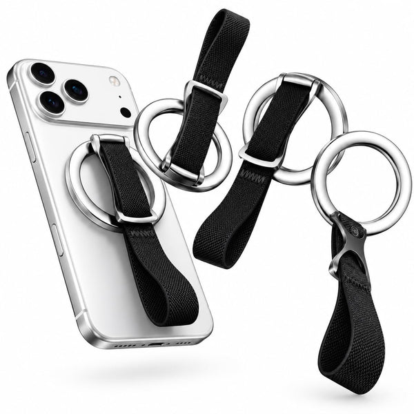 Magnetic Phone Grip & Stand | 2-in-1  Finger Strap - Black Strap