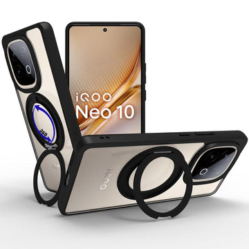 iQOO Neo 10 5G Ring Stand Back Cover Case | Clear Hybrid - Clear Black Magnetic