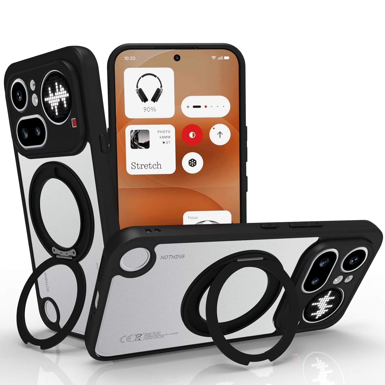 Nothing Phone 4a Pro 5G Ring Stand Back Cover Case | Clear Hybrid - Clear Black Magnetic