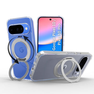 Google Pixel 10 / 10 Pro Ring Stand Back Cover Case | Clear Hybrid - Clear Smoke Magnetic