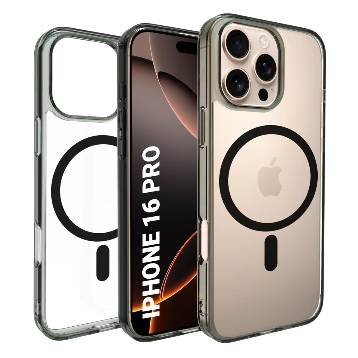 iPhone 16 Pro Back Cover Case | Clear Hybrid - Clear Black Magnetic