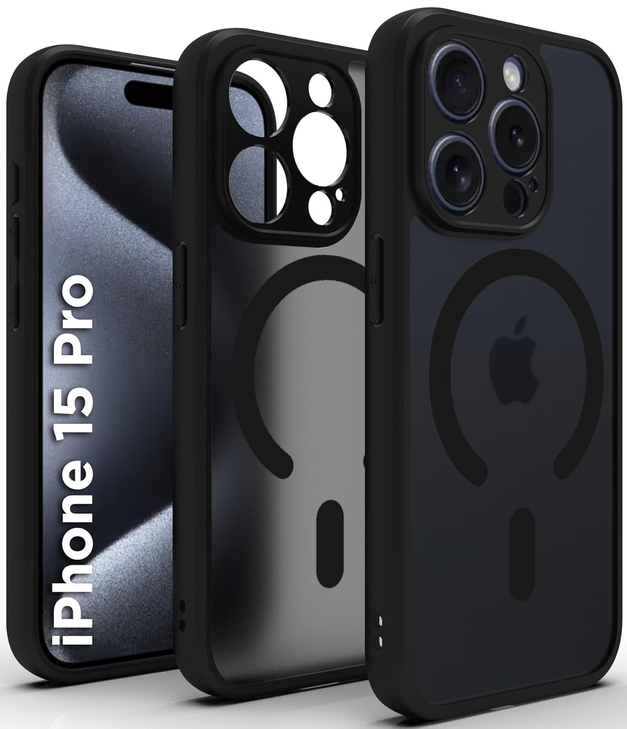 iPhone 15 Pro Back Cover Case | Sleek Hybrid - Matte Black Magnetic