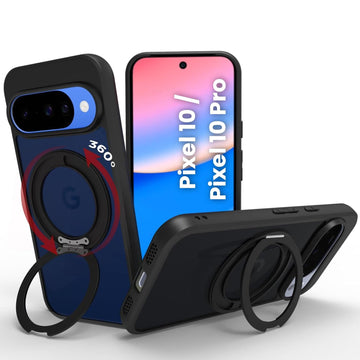 Google Pixel 10 / Pixel 10 Pro Ring Stand Back Cover Case | Sleek Hybrid - Matte Black Magentic