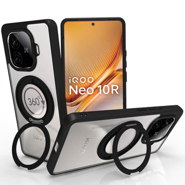 iQOO Neo 10R Ring Stand Back Cover Case | Sleek Hybrid - Clear Black Ring Stand