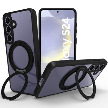 Samsung Galaxy S24 Ring Stand Back Cover Case | Sleek Hybrid - Clear Black Magnetic